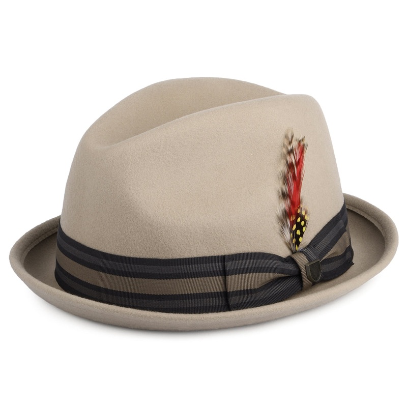 Brixton Hats Gain Wool Felt Trilby Hat with Striped Band – Light Fawn Small-56cm