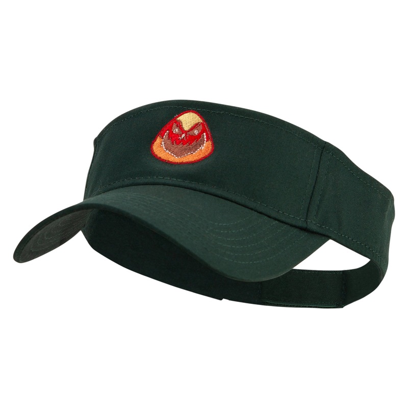 Candy Corn Monster Embroidered Cotton Twill Sun Visor Dk Green One Size