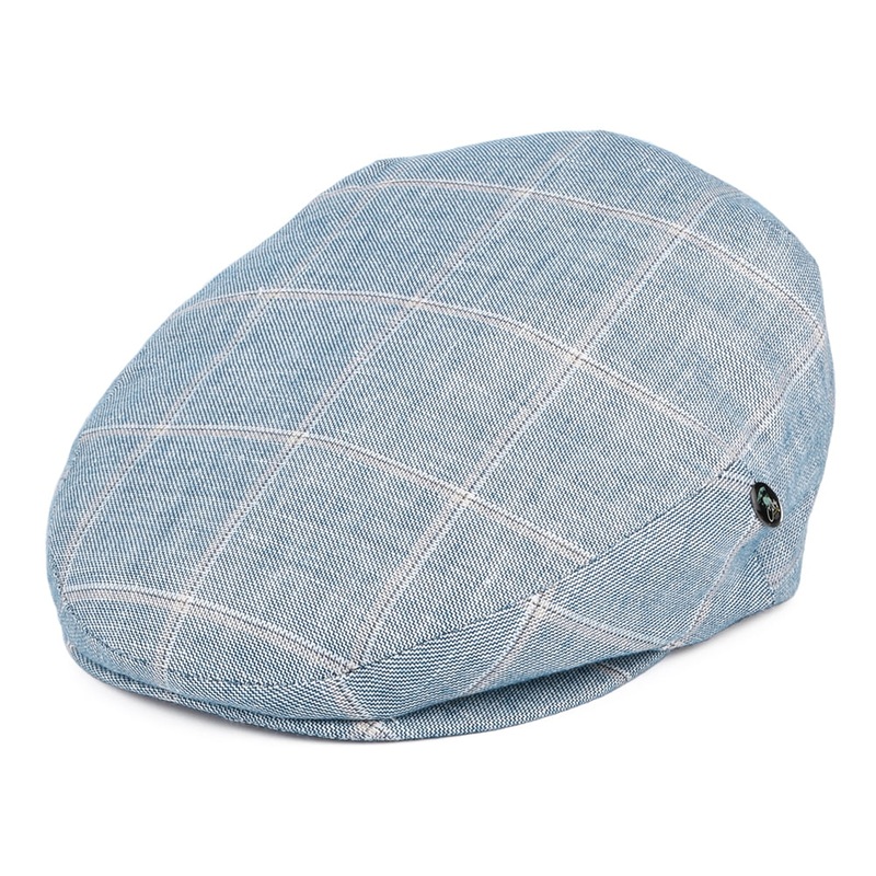 City Sport Windowpane Linen Flat Cap – Blue 55