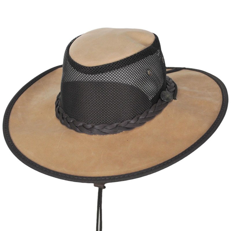 Cooler Bronco Cattle Leather Mesh Foldaway Drover Hat DRIFTWOOD S