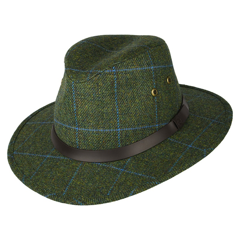 Failsworth Hats Huntsman Windowpane Showerproof Fedora Hat – Olive-Blue S