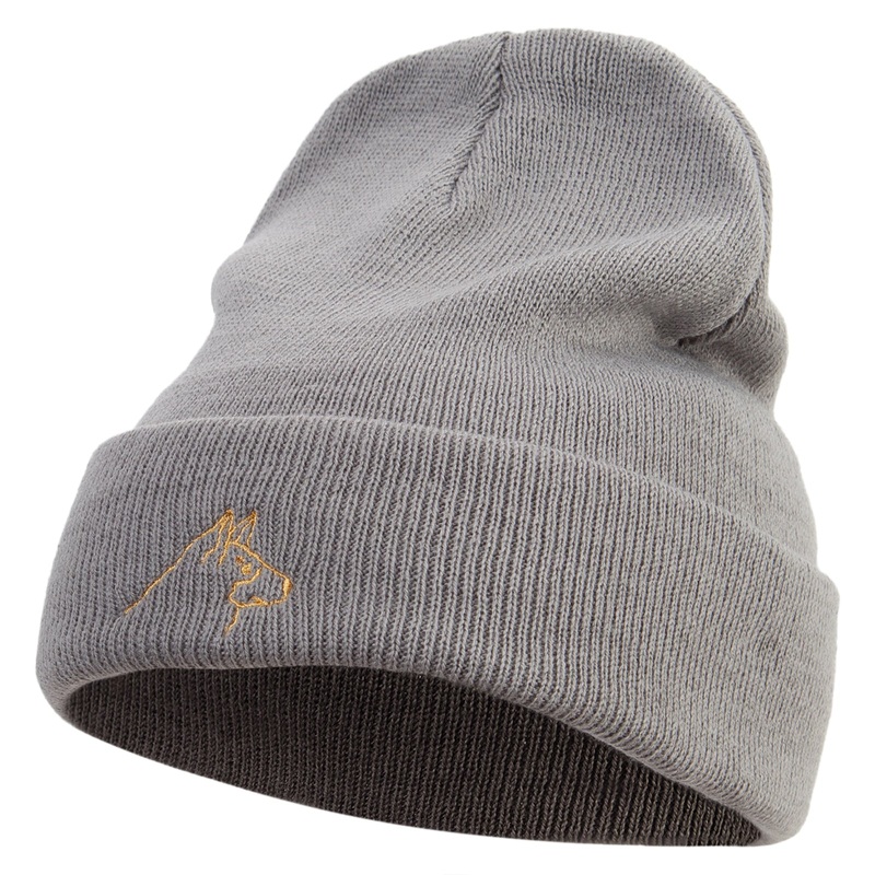 German Shepherd Embroidered 12 inch Acrylic Cuffed Long Beanie Grey One Size