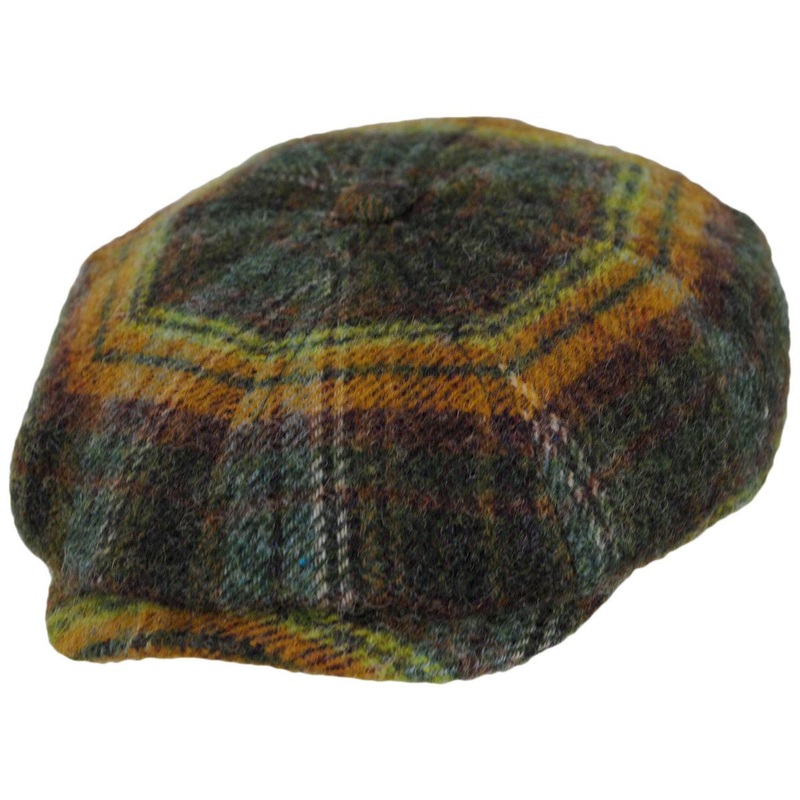Hatteras Shetland Wool Plaid Newsboy Cap GREEN/DARK ORANGE S