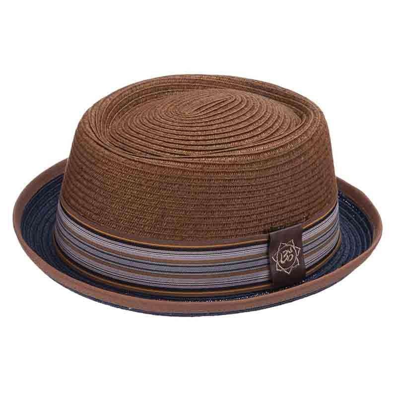 Hope Toyo Pork Pie with Multi Color Ribbon Band by Carlos Santana Brown Large