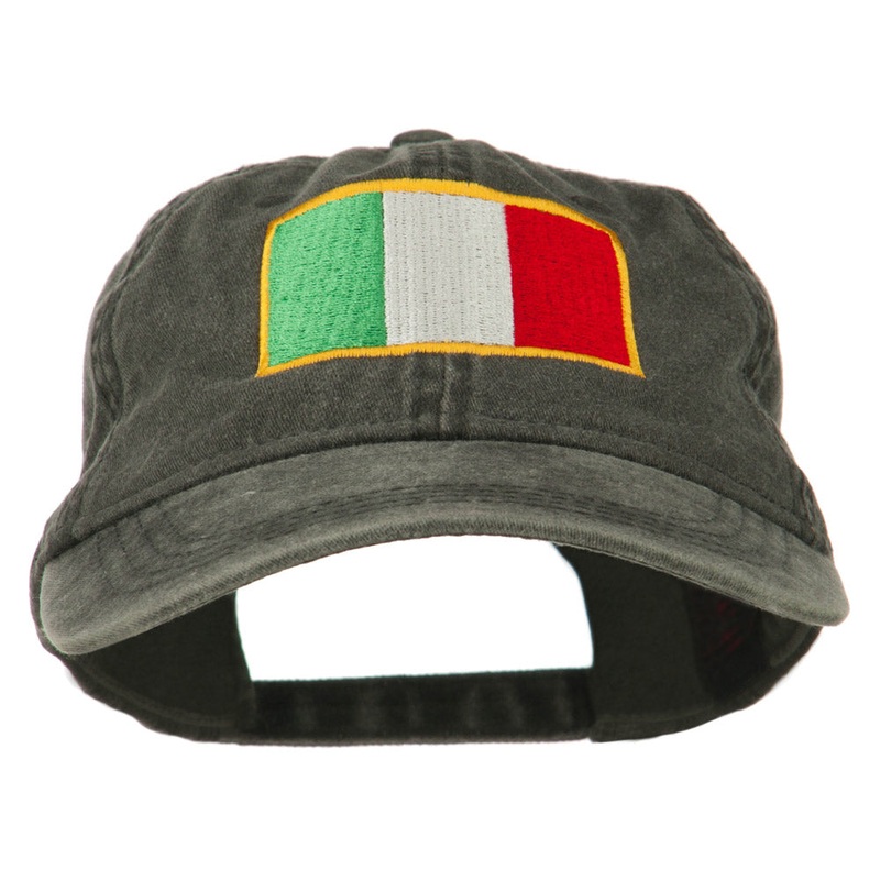 Italy Flag Embroidered Washed Cotton Twill Cap Black One Size