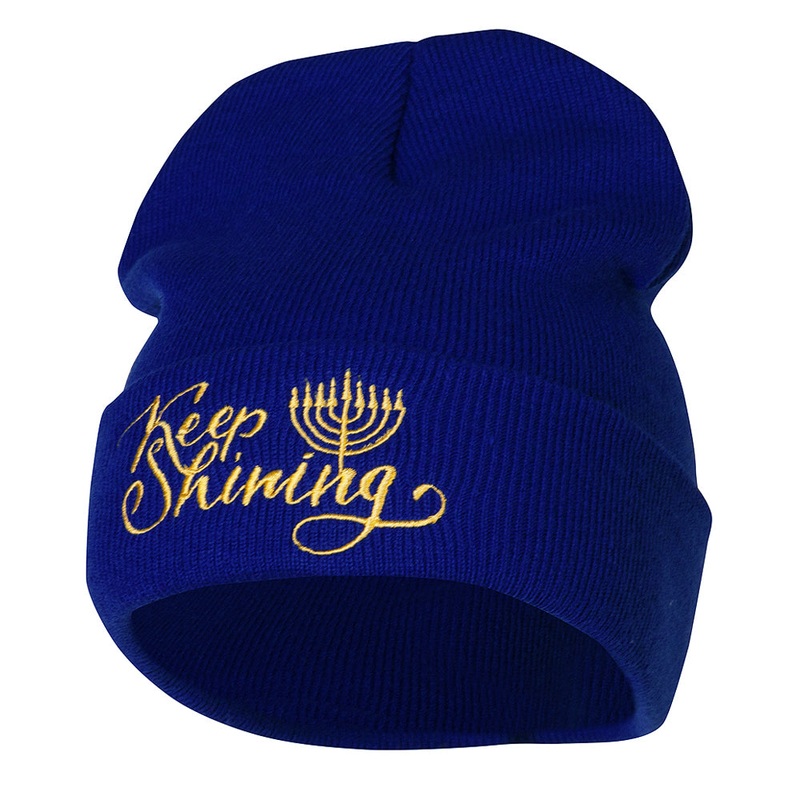 Keep Shining Embroidered Long Knitted Beanie Royal One Size