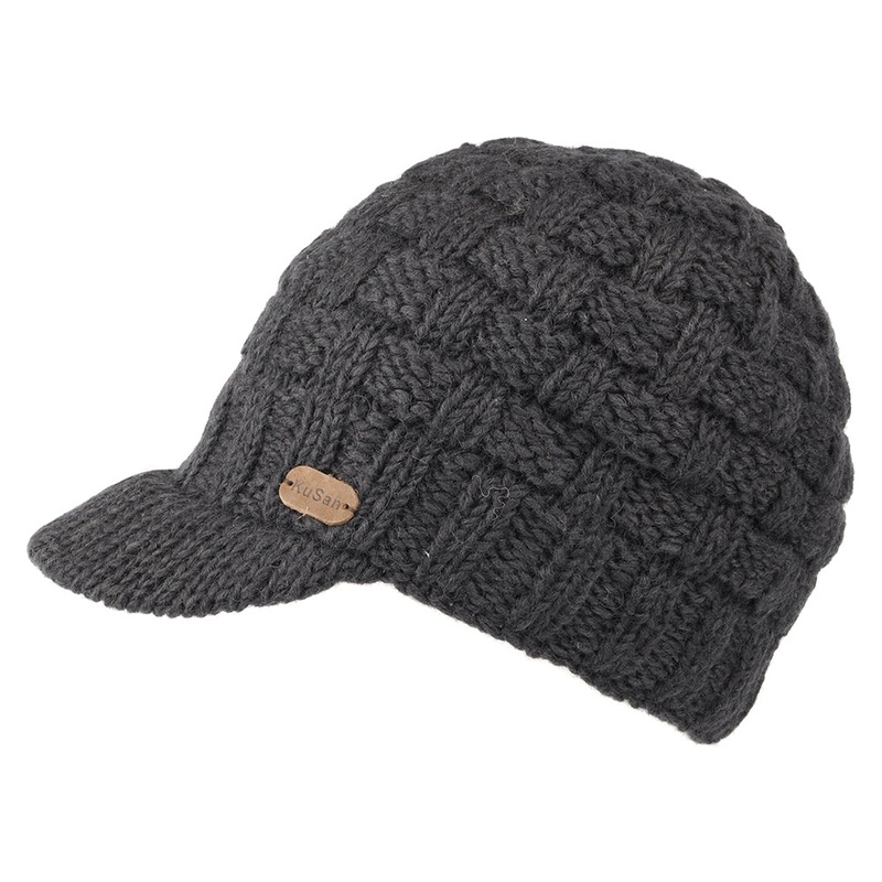 Kusan Basket Weave Peaked Beanie Hat – Charcoal 1-Size