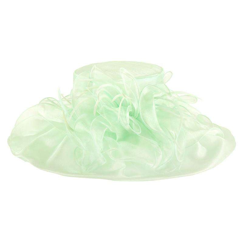 Large Organza Hat with Feather and Flower – Something Special Mint