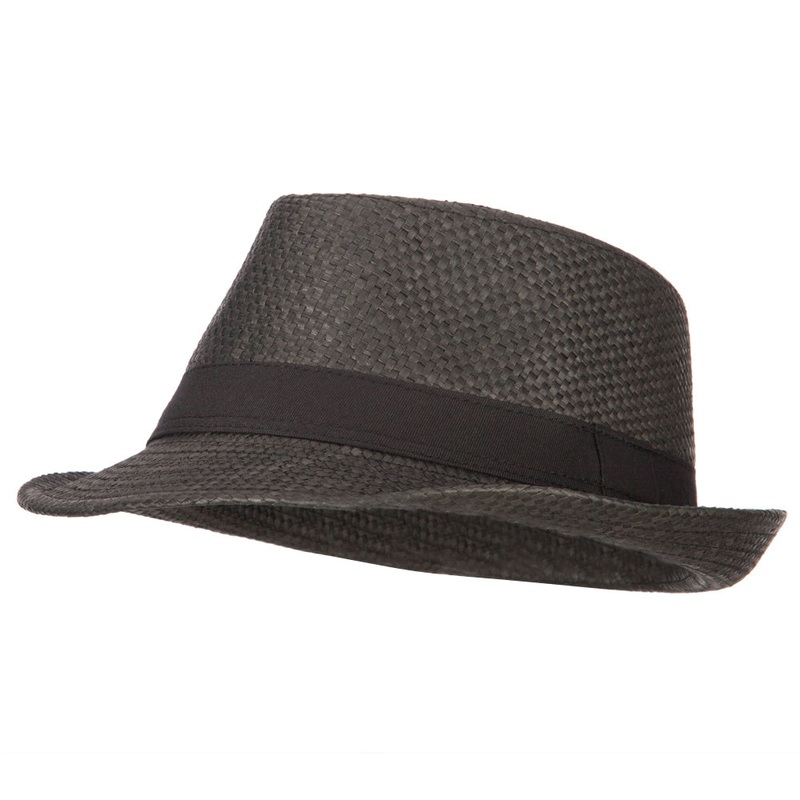 Men’s Woven Paper Fedora Hat with Black Band Black L