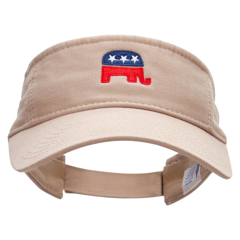 Mini Republican Elephant Embroidered Pro Style Cotton Twill Washed Visor Khaki One Size