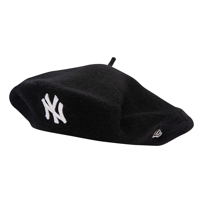 New Era Womens New York Yankees Wool Blend Beret – Black-White 1-Size