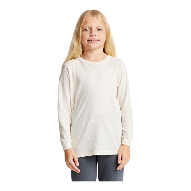 Royal Apparel 5022ORG Youth Organic Cotton Long Sleeve Crew Tee Made in USA Natural S