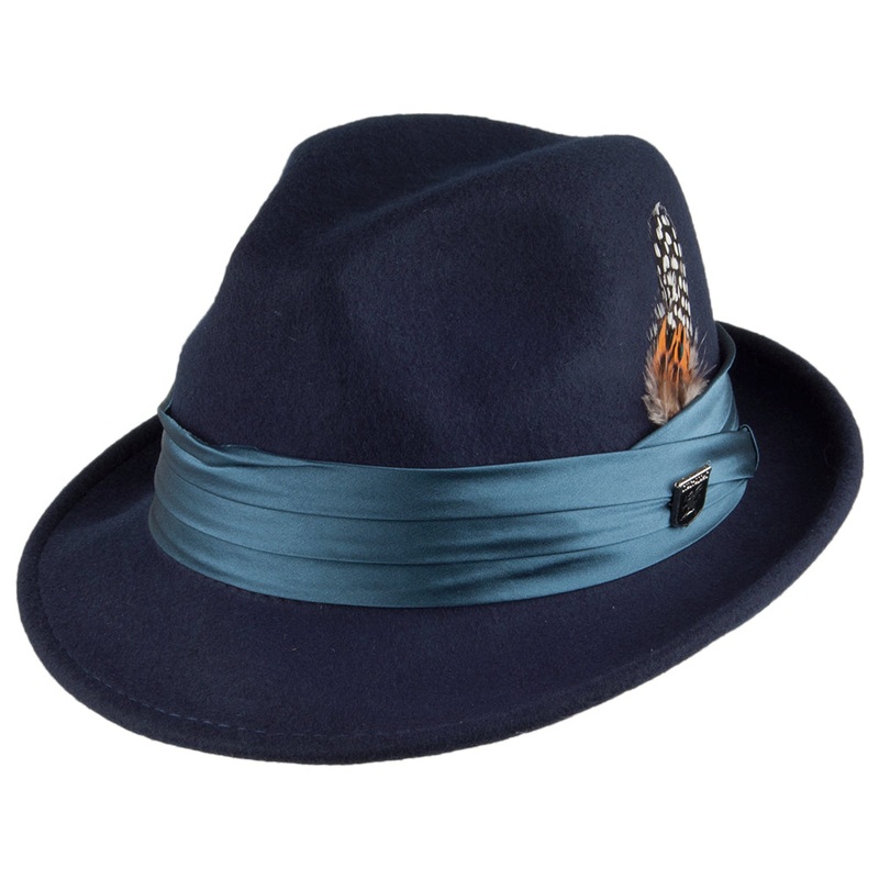 Stacy Adams Hats Wool Felt Crushable Trilby – Navy Blue S