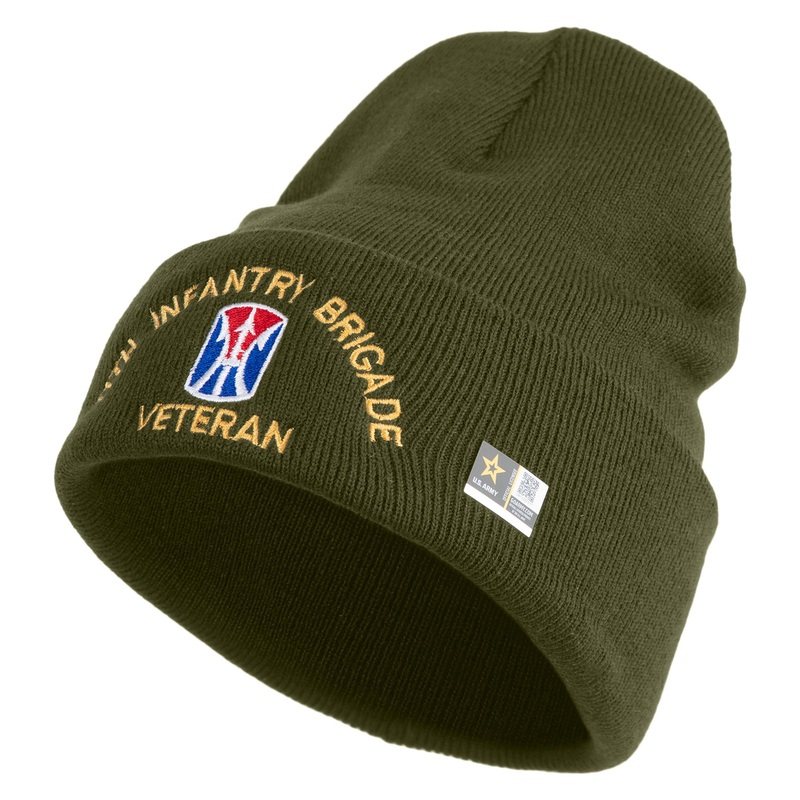 U.S. Army 11th Infantry Brigade Logo Embroidered 12 Inch Solid Knit Cuff Long Beanie Made in USA Olive One Size