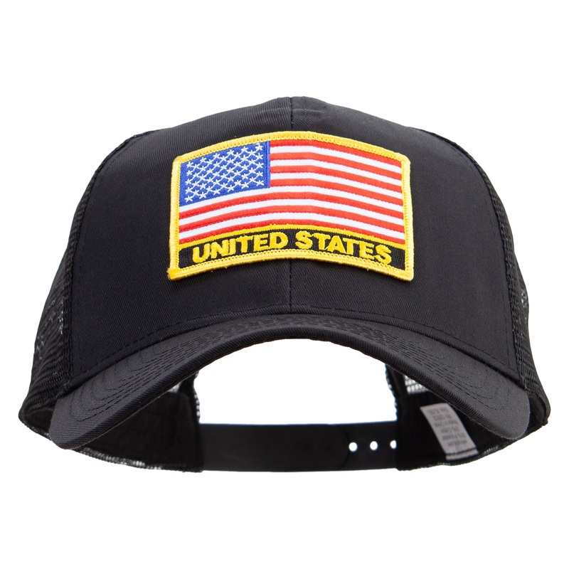 United States Flag Patched Big Size Solid Cotton Twill High Profile Mesh Prostyle Cap Black XL-3XL