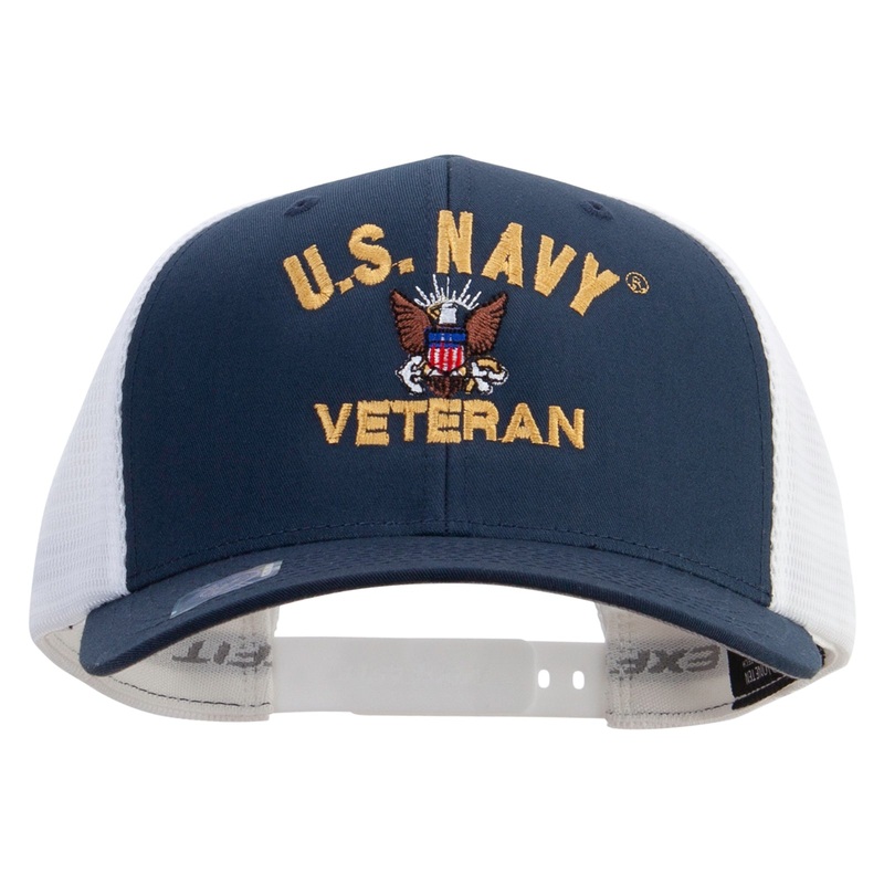 US Navy Veteran Embroidered Flexfit 2 Tone Mesh Cap Navy White One Size