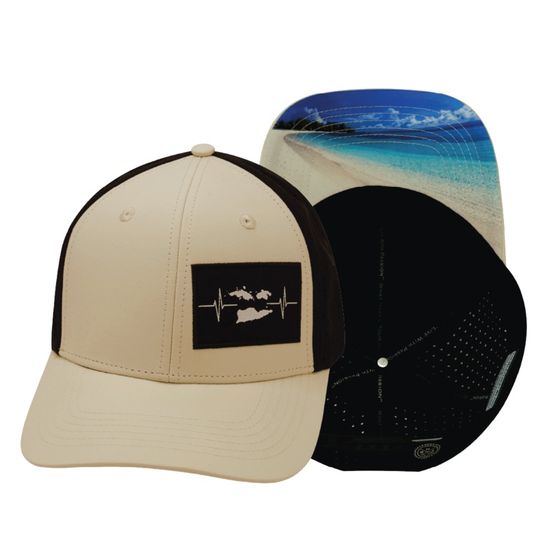 Virgin Islands Hat – Baseball Hat Fit – Cream / Black – Laser Mesh – Laser Mesh