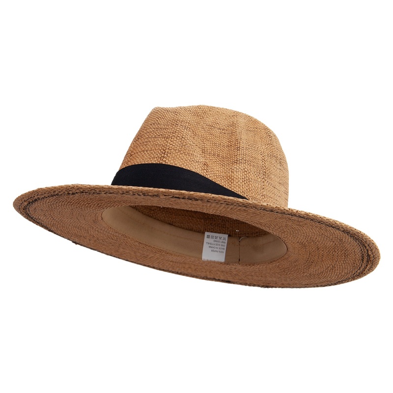 Women’s Flat Brim Woven Paper Fedora Hat Black One Size