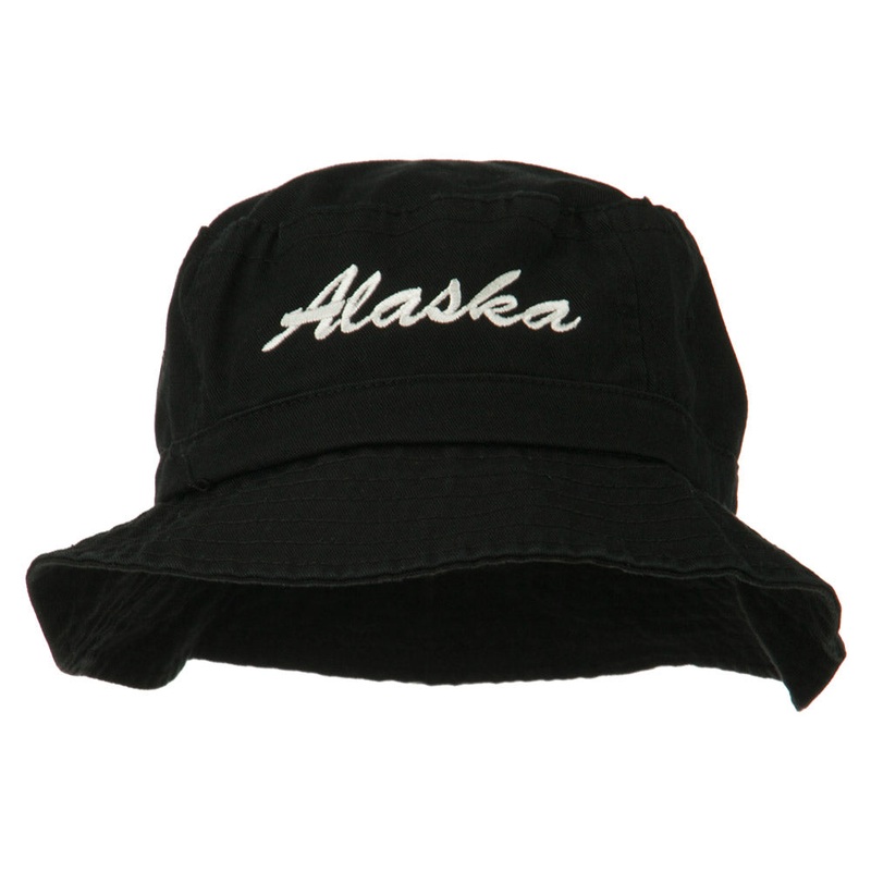 Alaska Embroidered Pigment Dyed Bucket Hat Black One Size