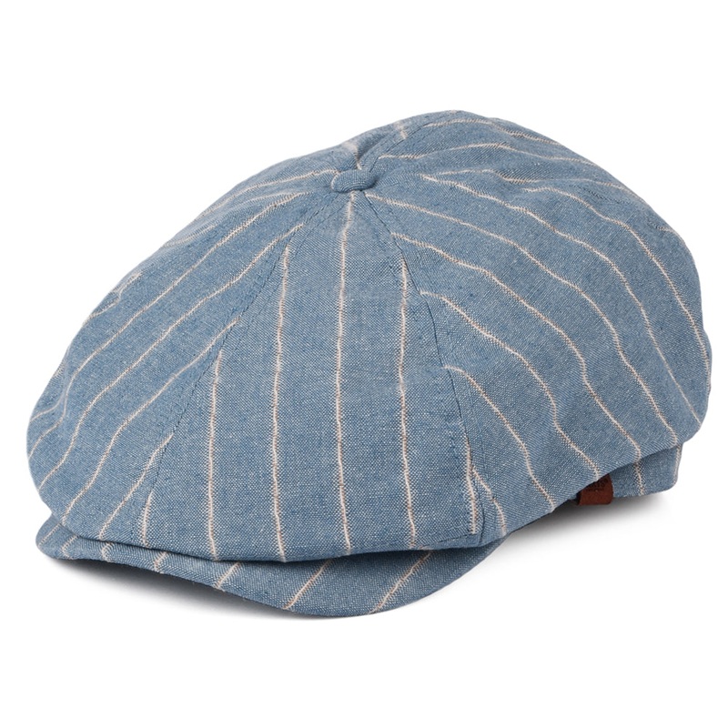 Barts Hats Jamaica Striped Linen-Cotton Newsboy Cap – Light Blue 1-Size
