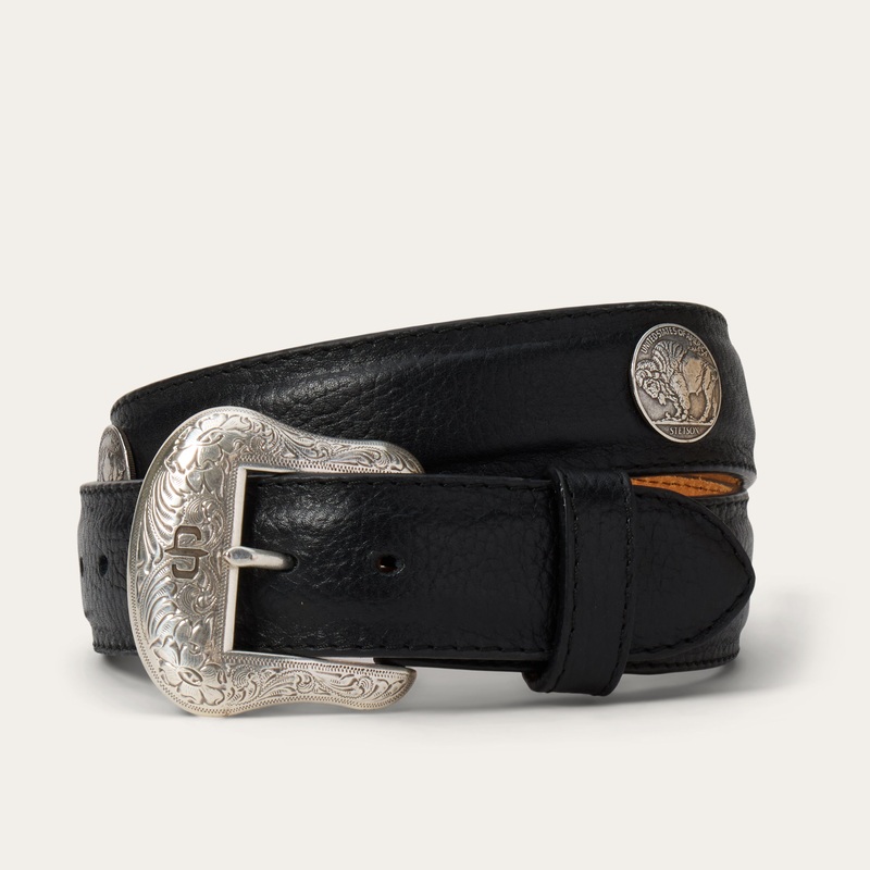 Bison Leather Concho Belt Black 32