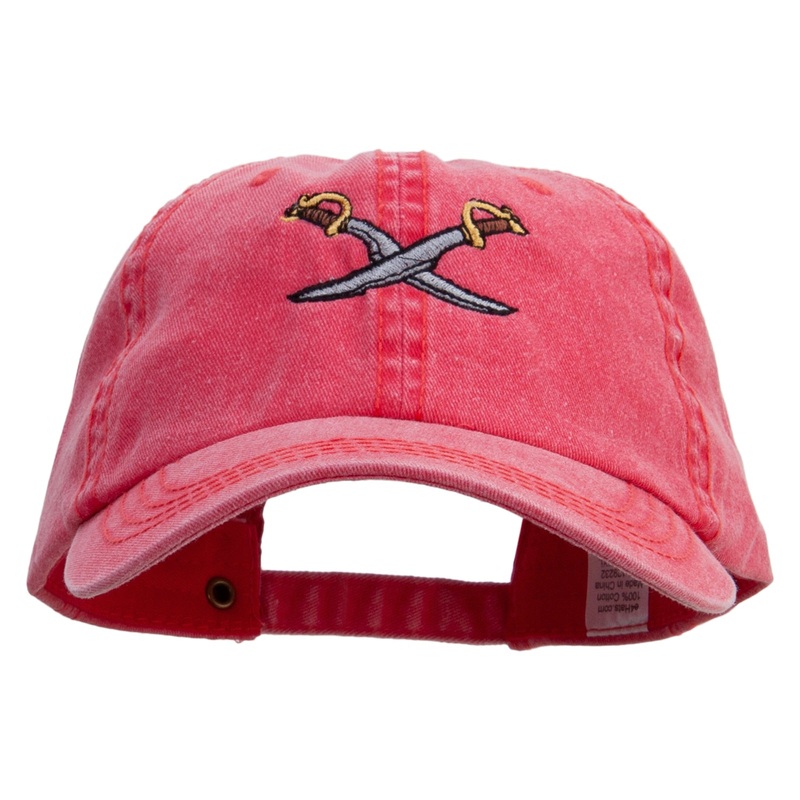 Dual Pirate Swords Embroidered Big Size Washed Pigment Dyed Cap Red XL-3XL