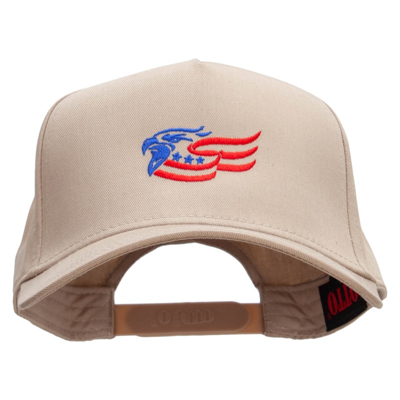 Eagle Flag Embroidered Solid Cotton Twill 5 Panel Prostyle Snap Cap Khaki One Size