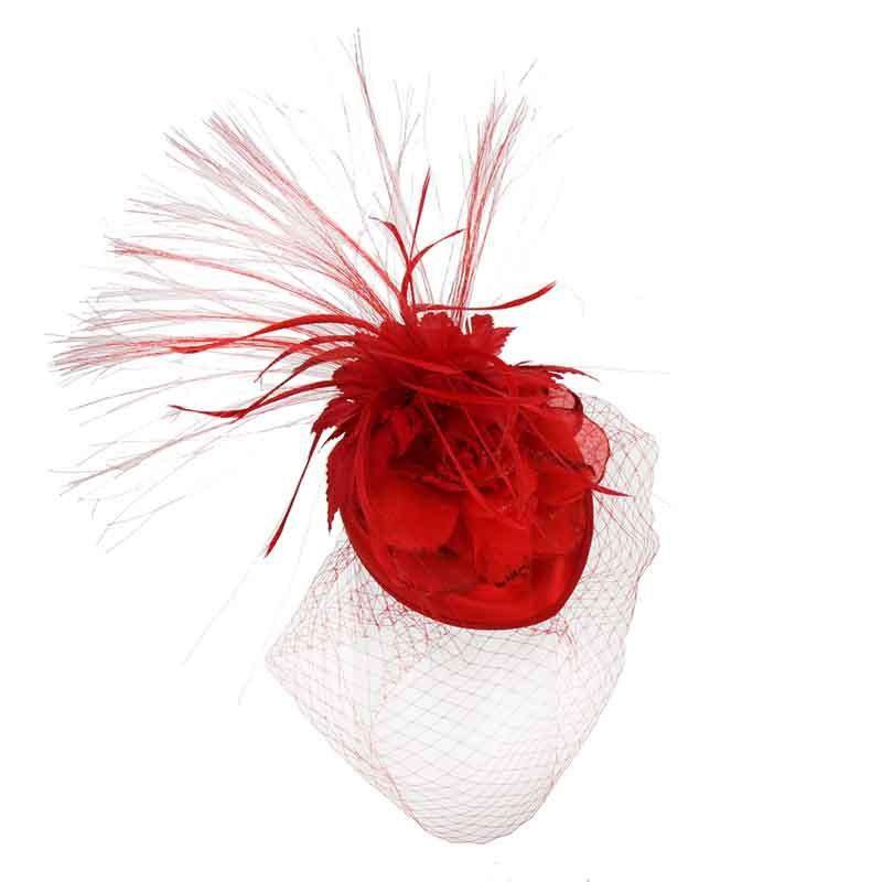 Feather Burst Oval Pill Box Fascinator Red