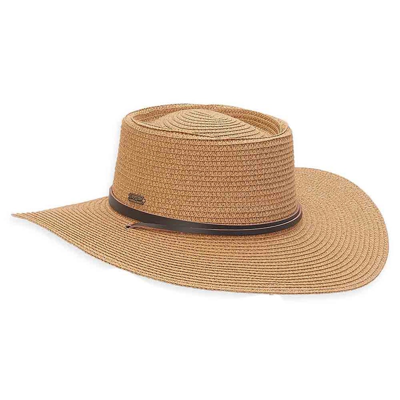 Flat Crown Gaucho Hat with Chin Strap – Sun ‘N’ Sand Hat Tan Medium (57 cm)