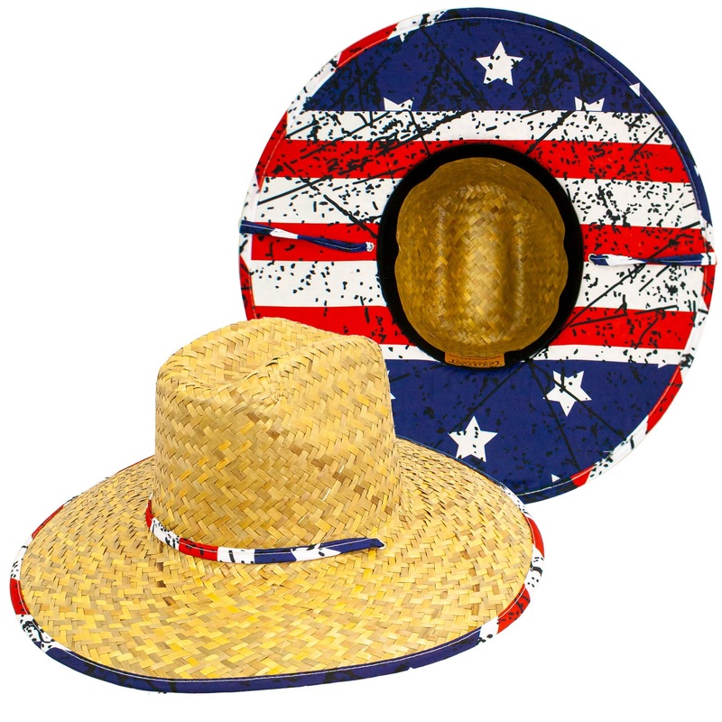 Goldcoast Kenny Festi Americana Underbrim US Flag Straw Lifeguard Hat GCB4070 Natural