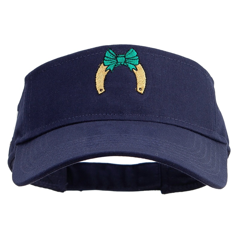 Horse for Good Luck Embroidered Cotton Twill Sun Visor Navy One Size