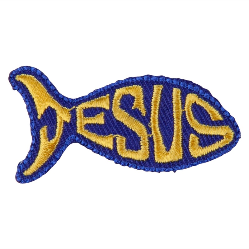 Jesus Fish Religious Iron on Patch Yellow Blue One Size