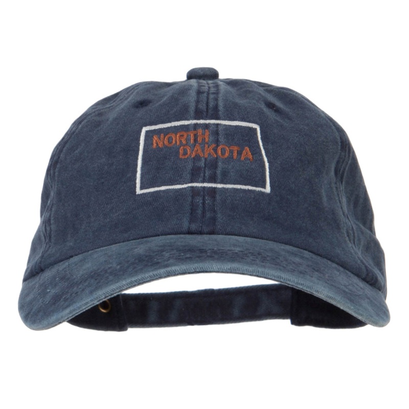 North Dakota with Map Outline Embroidered Washed Cotton Twill Cap Navy One Size