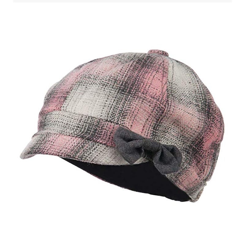 Plaid Jockey Cap with Bow by Jeanne Simmons Hats Pink