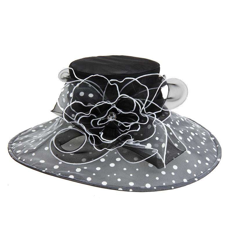Polka Dot Brim Organza Hat – Kentucky Derby Hat Collection Black/White