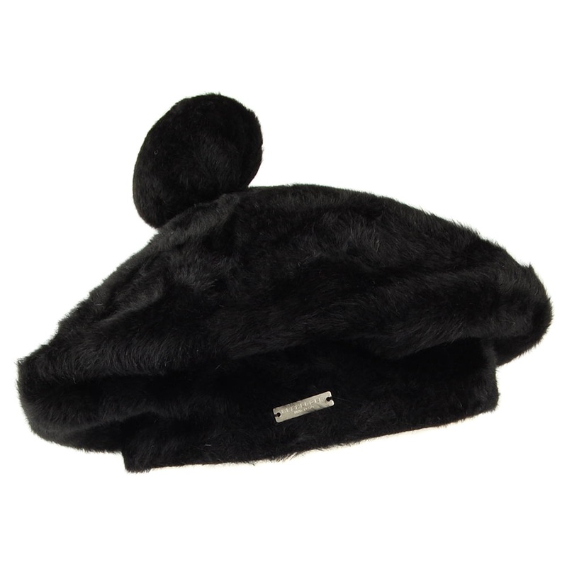 Seeberger Hats Fur with Pom Beret – Black 1-Size