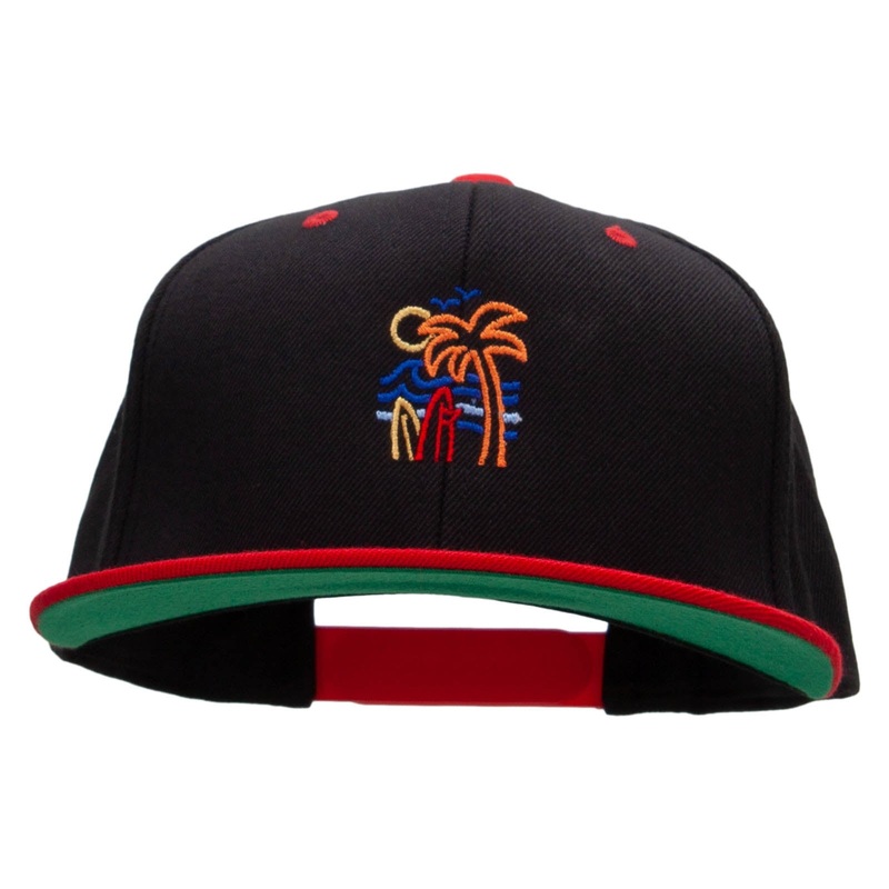 Summer Vibin Embroidered Wool Blend 2 Tone Classic Snapback Black Red One Size