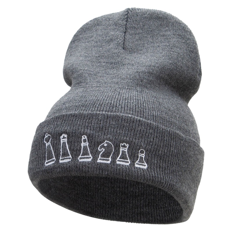 The Chest Set Embroidered 12 Inch Long Knitted Beanie Dk Grey One Size