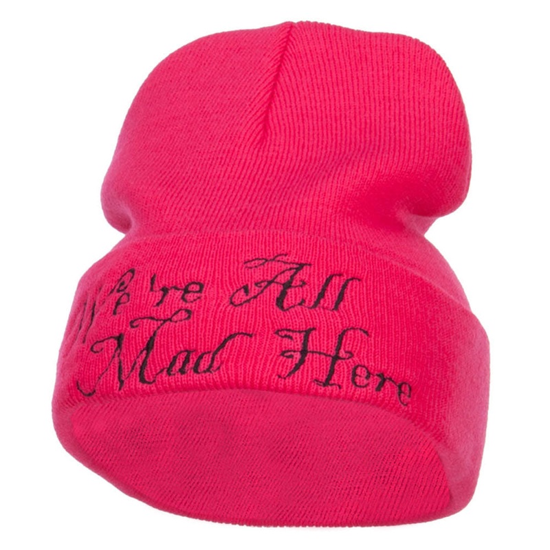 We All Mad Here Embroidered Long Beanie Magenta One Size