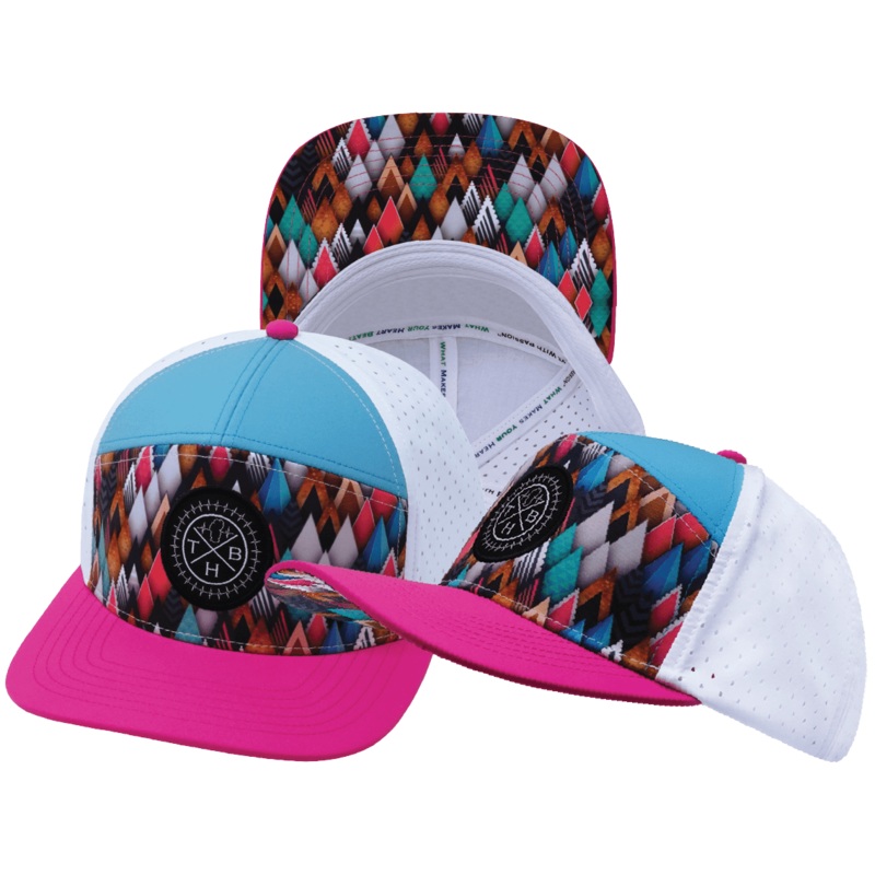 **YOUTH** Color Vibes Hat – Flat Bill – Neon Peaks – Neon Pink / Neon Green Blue / White – Laser Mesh