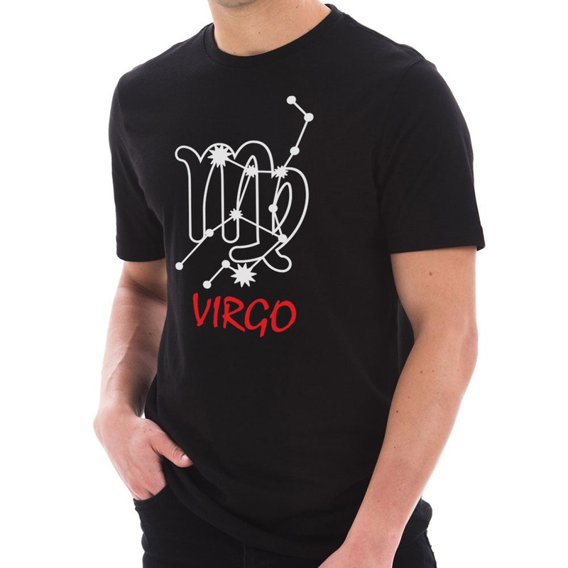 Zodiac Virgo Sign Graphic Design Short Sleeve Cotton Jersey T-Shirt Black XS