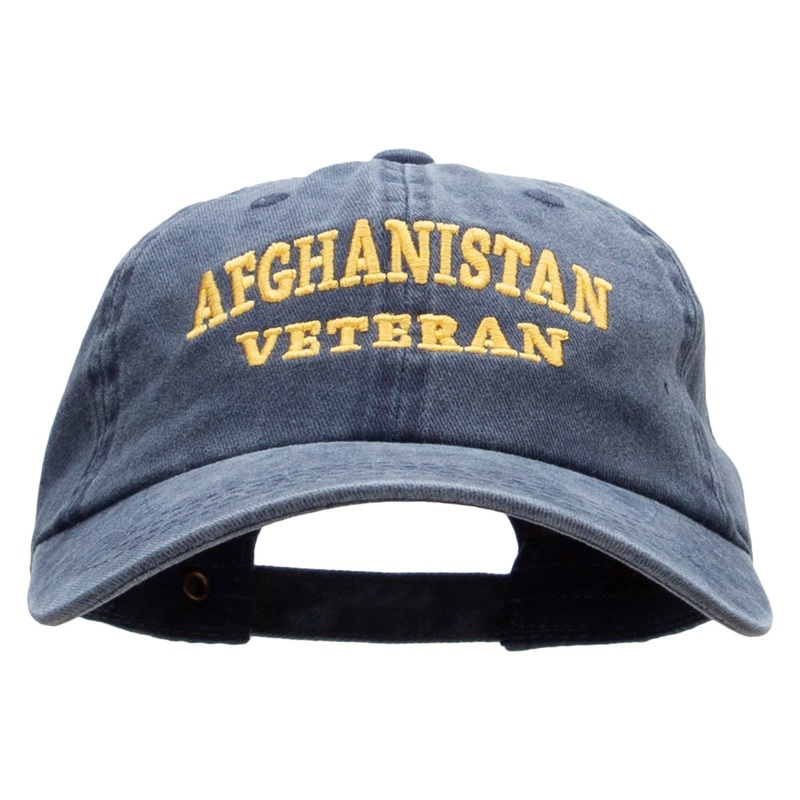 Afghanistan Veteran Embroidered Washed Cotton Brass Buckle Cap Navy One Size