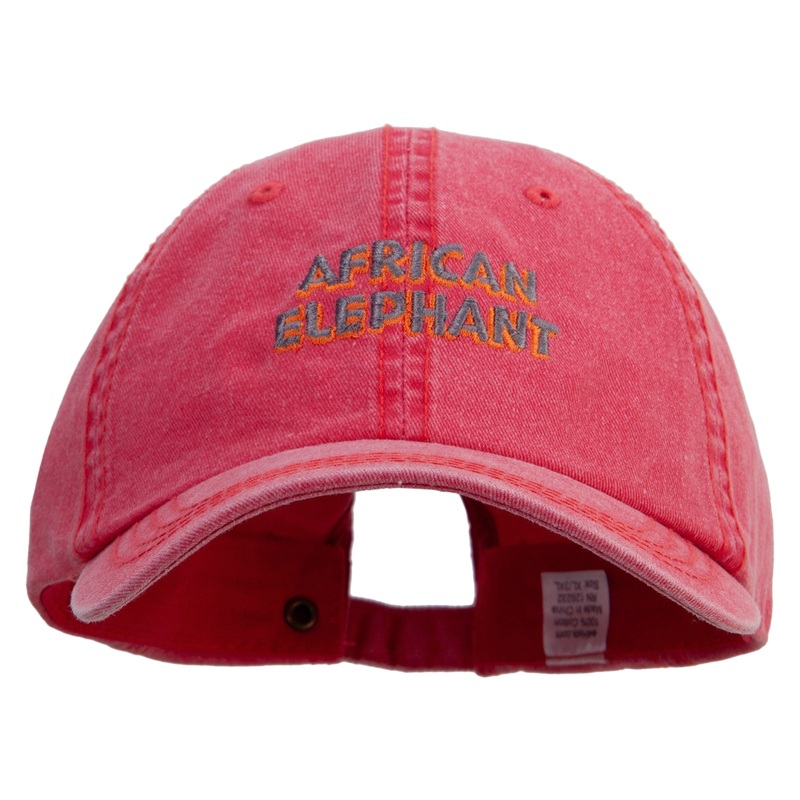 African Elephant Embroidered Big Size Washed Pigment Dyed Cap Red XL-3XL