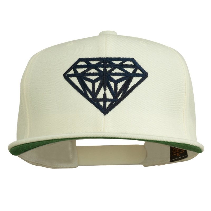 Big Diamond Outline Embroidered Flat Bill White Cap With Navy Thread Navy One Size