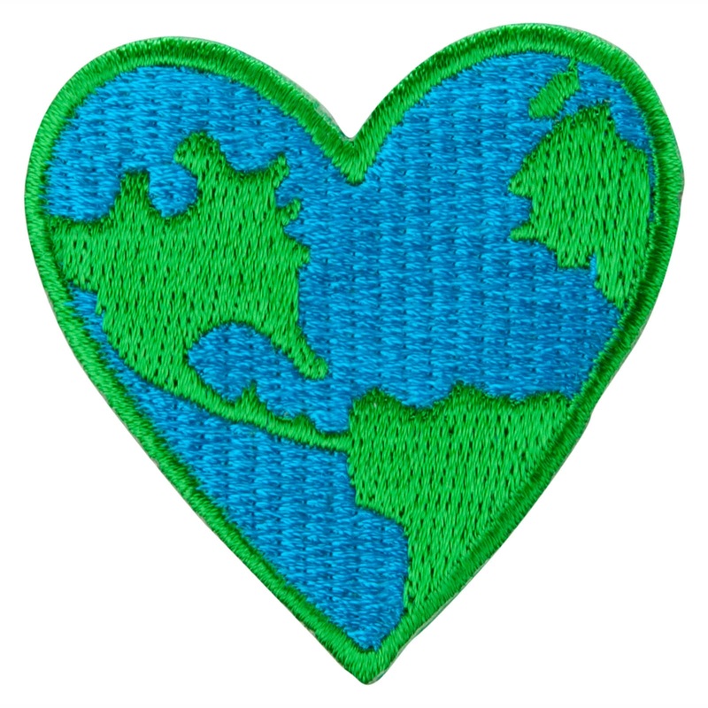 Earth Heart Ecology Iron on Patch Green Blue One Size