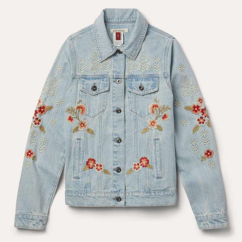 Embroidered Denim Jacket Blue XS