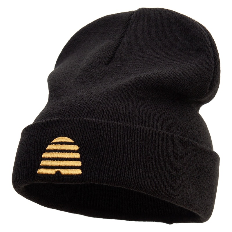 Golden Honeycomb Embroidered Big Size Acrylic Long Beanie Black XL-3XL