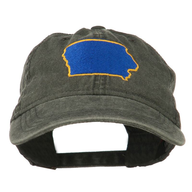 Iowa State Map Embroidered Washed Cap Black One Size