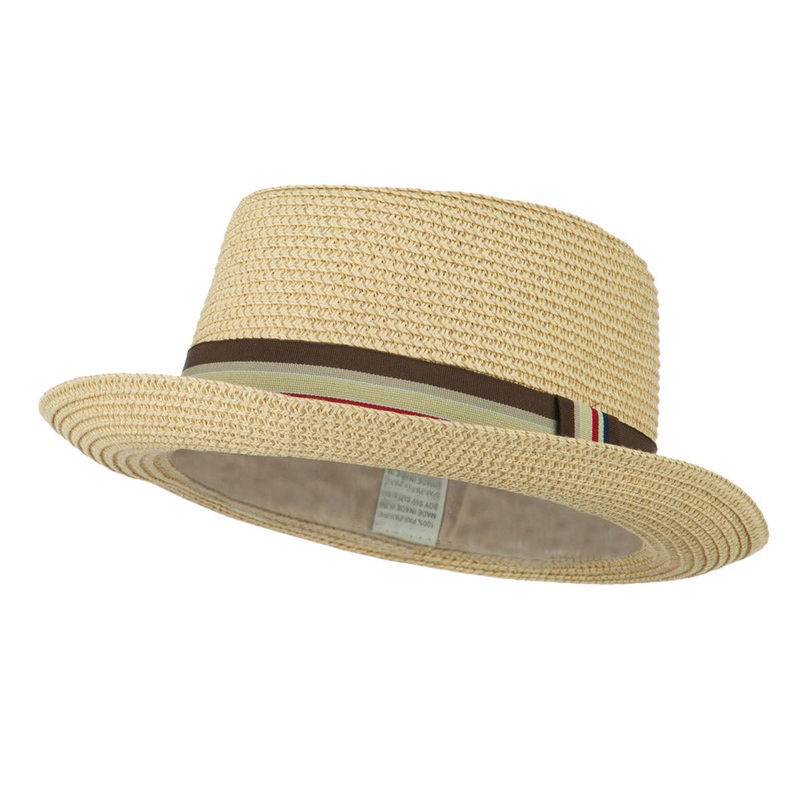 Kid’s Pork Pie Stripe Band Fedora Beige One Size