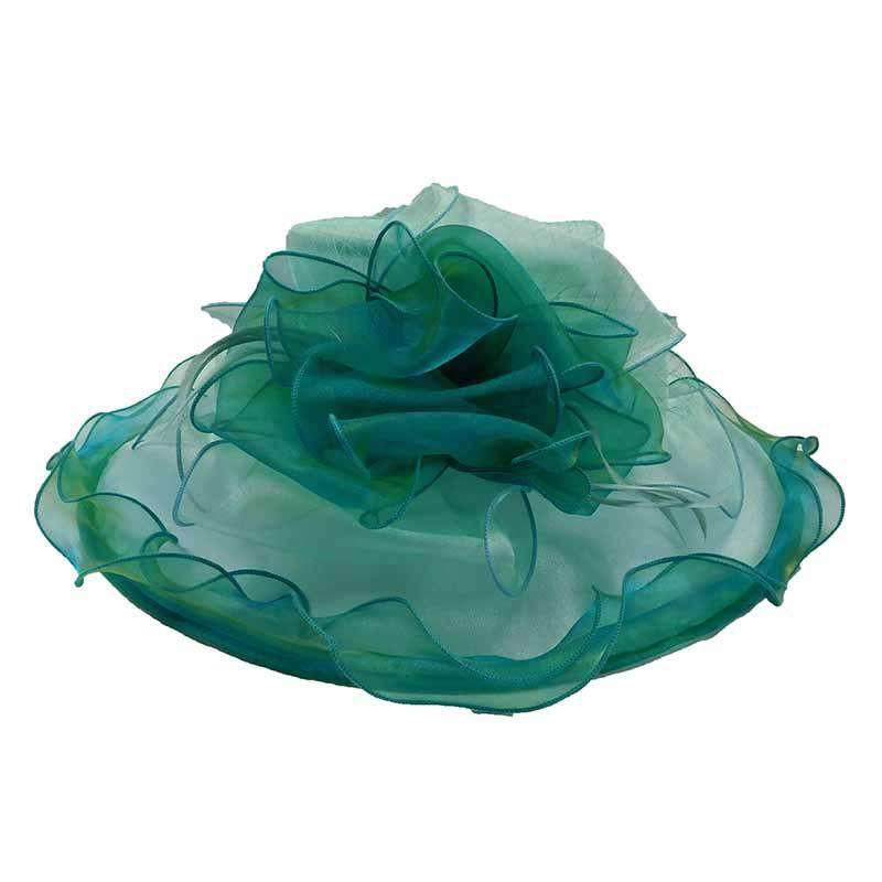 Large Organza Hat with Netting and Feather Accent Mint